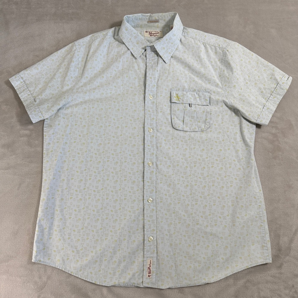 Original Penguin Mens Heritage Slim‎ Fit Short Sleeve Cocktail Print Shirt XXL
